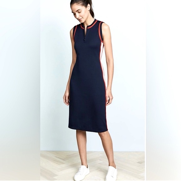 Tory Burch Sport Sleeveless Track Dress in Navy Blue and Red White Size Medium - Picture 1 of 11